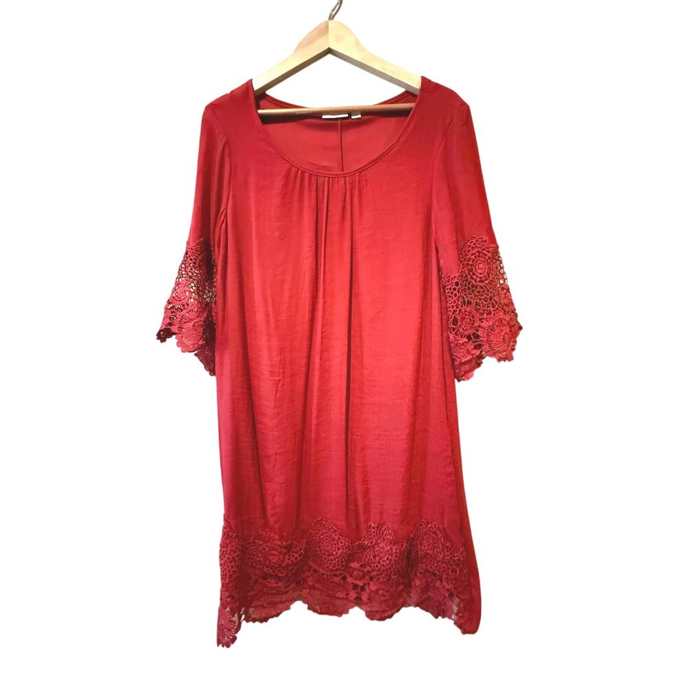 New York &‎ Company Women’s Dark Orange Midi Shift Dress With Crochet Size L